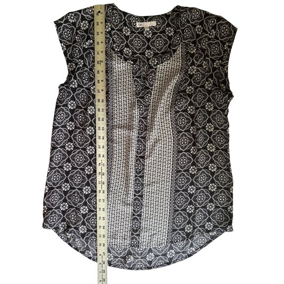 DR2 Womens Black & White Sleeveless V Neck Floral Sheer Top Medium - Picture 8 of 8